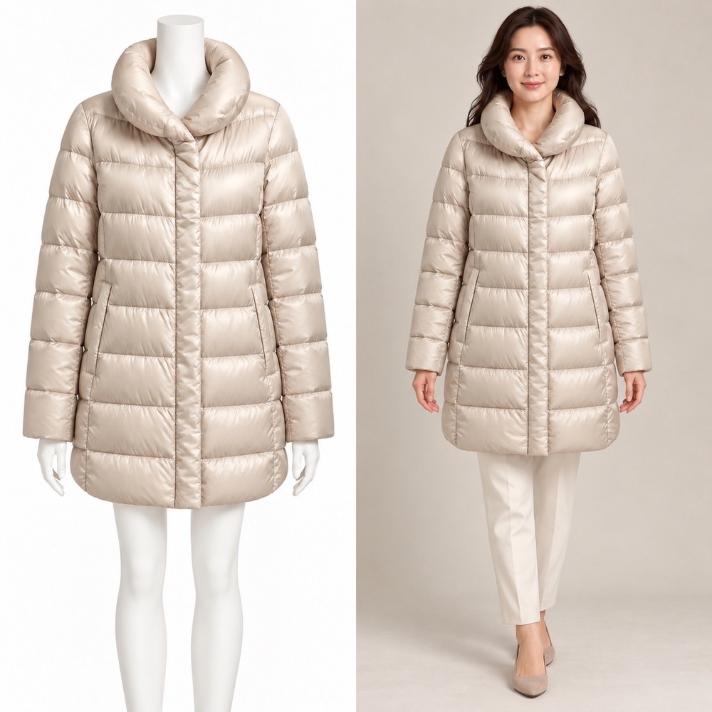 Uniqlo Ultra Light Down Coat Women M Beige Puffer Longline Minimalist Chic